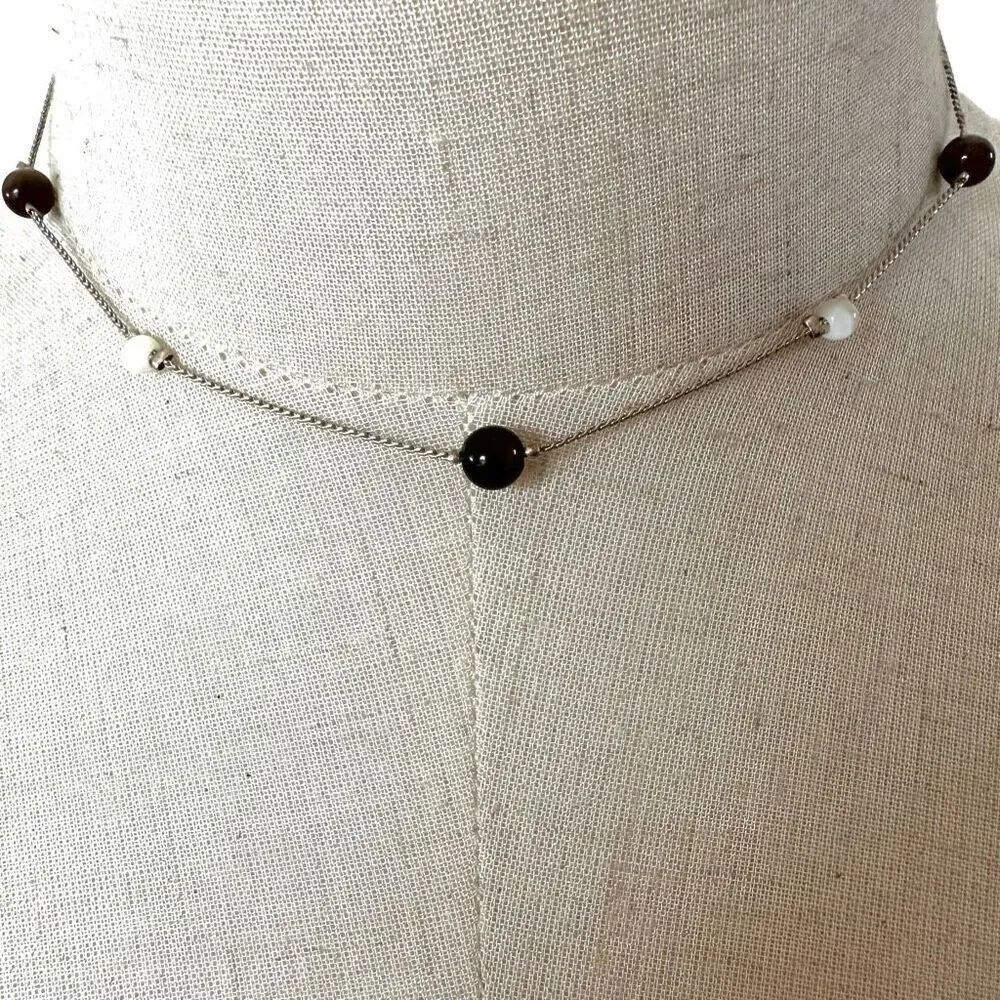 Brown and white glow beaded choker  necklace
